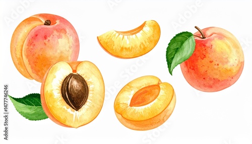 Wallpaper Mural hand drawn watercolor apricot fruit isolated on white background Torontodigital.ca
