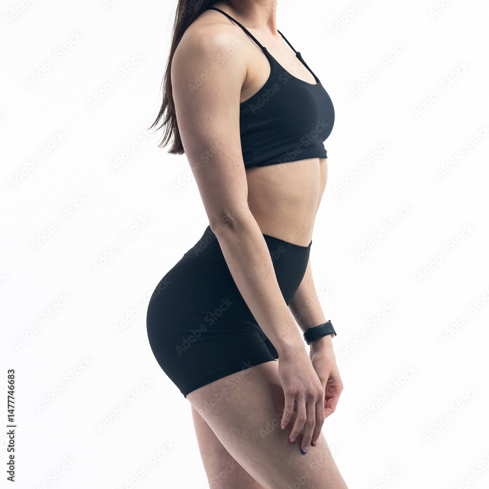 Fototapeta premium athletic female body, fitness woman, athletic girl torso on white background