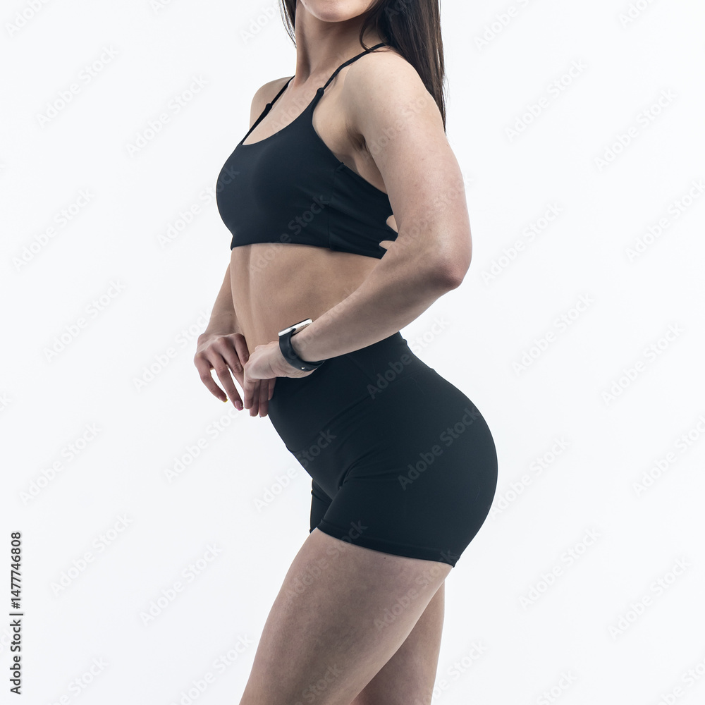 Fototapeta premium athletic female body, fitness woman, athletic girl torso on white background