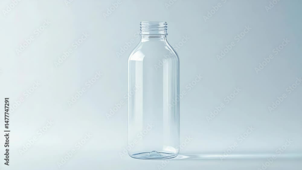 A clear plastic bottle with a white cap, often used as a container for storing liquids A clear plastic bottle with a white cap, often used as a container for storing liquids