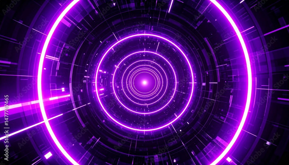 Abstract neon light tunnel with vibrant violet circles Abstract neon light tunnel with vibrant violet circles