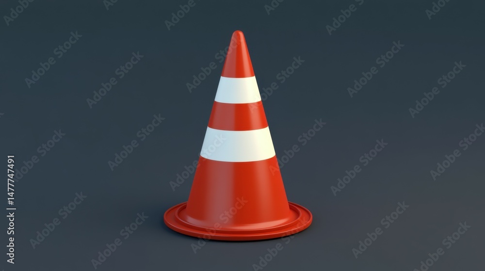 3d red road traffic plastic cone with white stripes icon isolated background. 3d red road traffic plastic cone with white stripes icon isolated background.