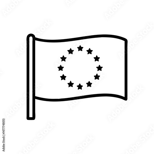Outline european union flag icon on transparent background for web design and app interface, simple vector illustration for political, governmental, and international concept