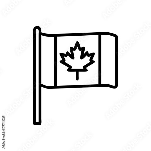 Canada flag icon in line art style. National symbol of canadian identity. Design for websites, print, and digital use on transparent background.