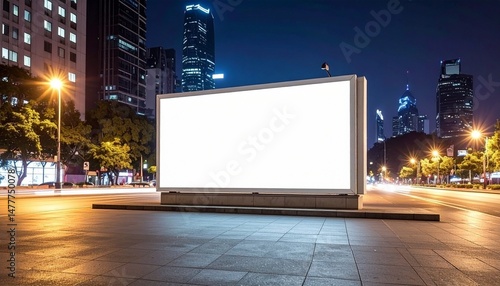 wide landscape horizontal square blank billboard at night city new york times square blank billboard mock up