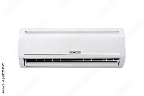 Modern white air conditioner unit against a neutral isolated transparent background