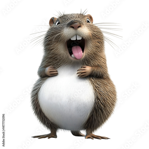 Delightful 3D Render of a Happy Rodent Smiling Widely with Tongue Out Isolated on Transparent Background PNG