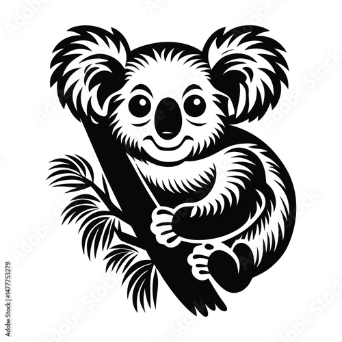 Koala silhouette vector, koala clinging to tree silhouette vector illustration, Minimalist Koala Silhouette