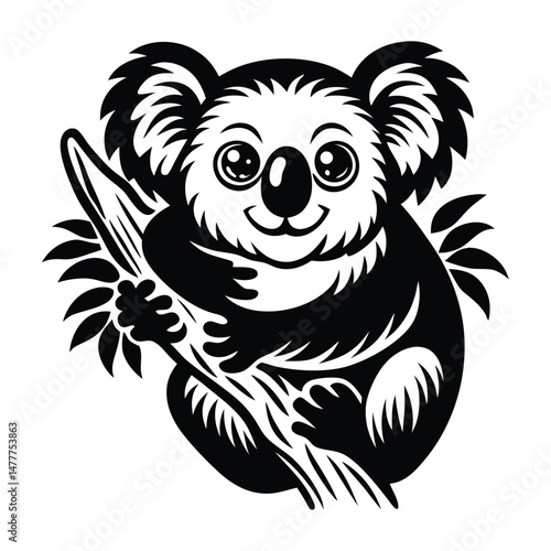 Koala silhouette vector, koala clinging to tree silhouette vector illustration, Minimalist Koala Silhouette