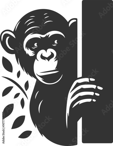 Black isolated artwork vector silhouette of a chimpanzee
