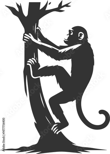 Black isolated artwork vector silhouette of a chimpanzee