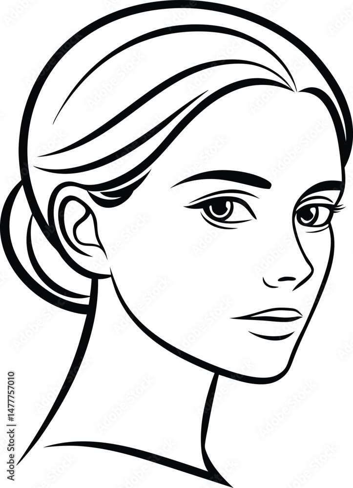 Elegant Black and White Line Art Portrait of a Woman Elegant Black and White Line Art Portrait of a Woman