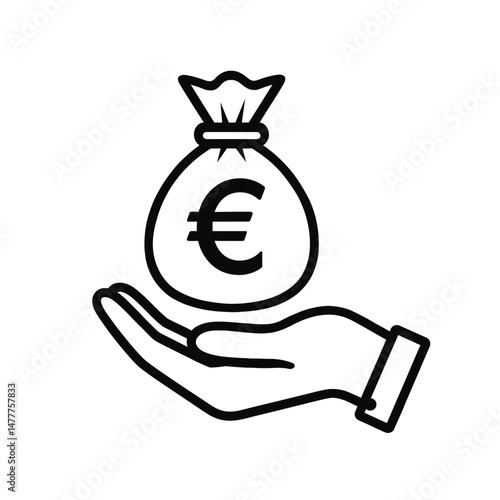 Euro Money Bag in Hand Icon—Minimalist Financial Vector Illustration