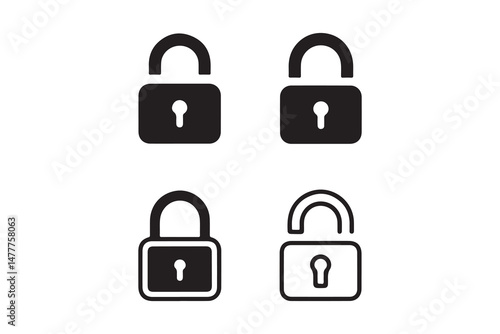 This vector set features a collection of metal lock icons, including padlocks, symbolizing security and safety in a closed and secure state