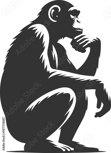 Black isolated artwork vector silhouette of a chimpanzee