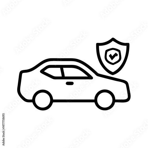 A car badge with a protective shield and a check mark symbolizing insurance coverage  