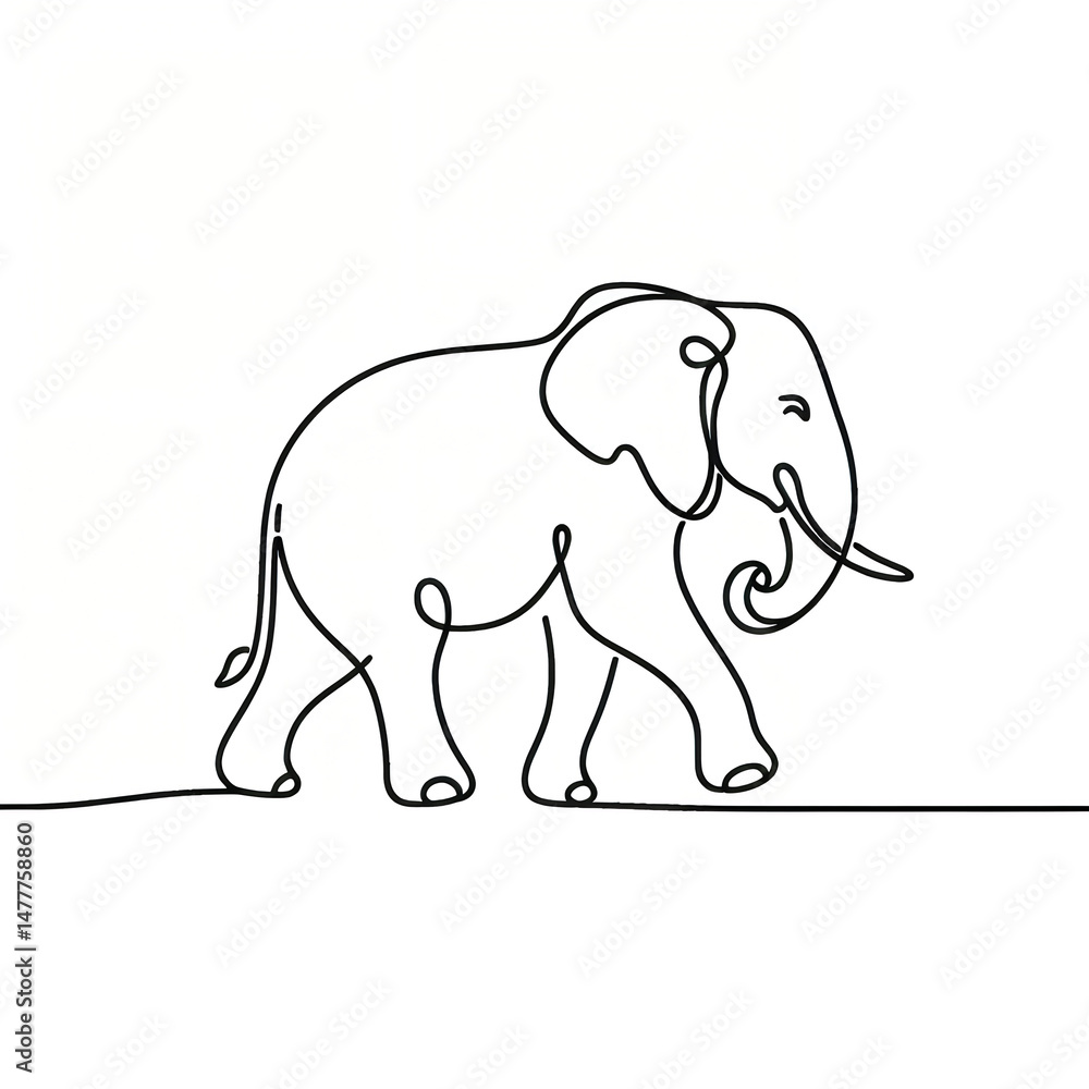 Fototapeta premium Minimalist one-line drawing of walking elephant