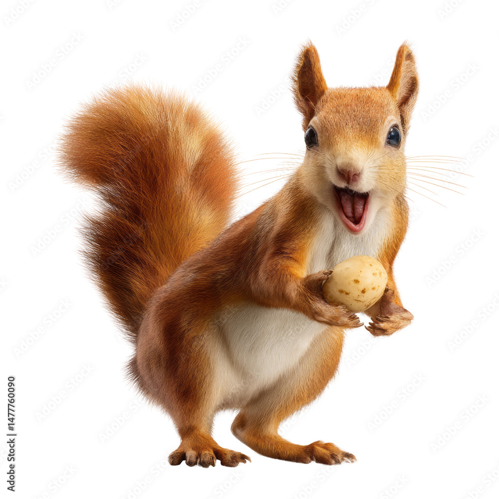 Obraz premium Playful squirrel holding egg wildlife habitat animal photography natural setting close-up view transparent background