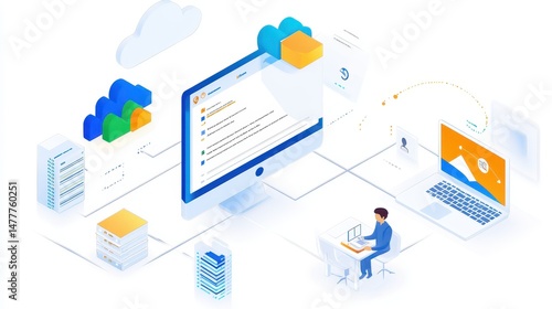 Wallpaper Mural Holistic integration of cloud-based document management and productivity systems features interconnected software applications designed to streamline workflows and enhance efficiency. Torontodigital.ca