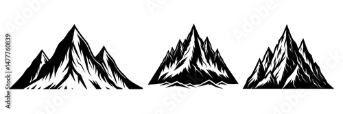 Mountain  silhouette set Majestic Mountain Peaks in Monochrome   three towering mountain ranges