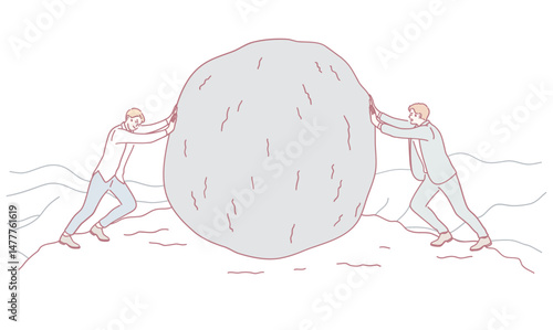 This illustration vividly portrays the essence of teamwork and the perseverance required to overcome various obstacles