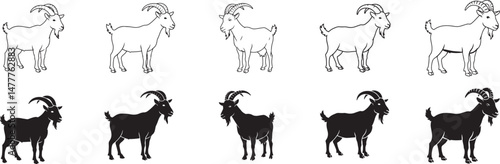 Goat Silhouette Vector Transparent White Background.