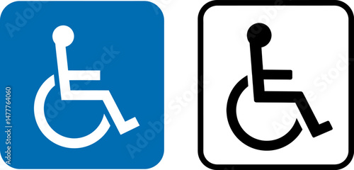 Accessible Icon Wheelchair Symbol in Blue and White, Black and White Variations