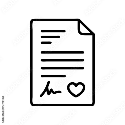 A document with a signature and heart icon indicating marriage, prenuptial agreement and insurance coverage  