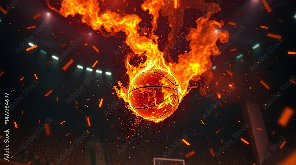 Epic Basketball Moment with Fiery Flames, Golden Confetti, and Stadium Energy – Dynamic Arena Action, Championship Atmosphere, Ultimate Hoops Spirit – Generative AI Epic Basketball Moment with Fiery Flames, Golden Confetti, and Stadium Energy – Dynamic Arena Action, Championship Atmosphere, Ultimate Hoops Spirit – Generative AI
