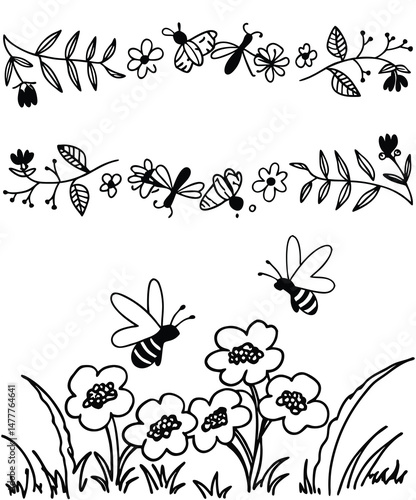 bee honey hunting in garden from flower 