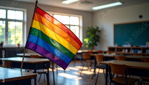 Rainbow Pride Flag in a School Classroom Diversity and Inclusivity