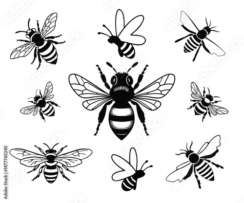 set of flying bees