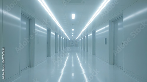 Modern Corridor with Aligned Panels and Bright Lighting