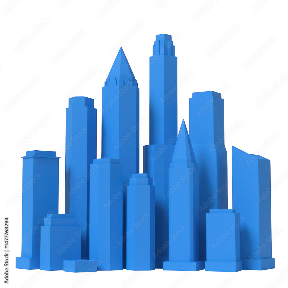 Fototapeta premium Blue city skyline illustration isolated on transparent background