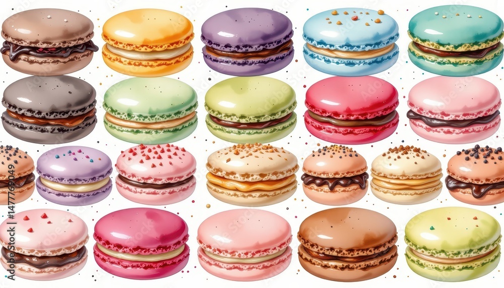 macaron hand painted watercolor collection, isolated on white background, clipart macaron hand painted watercolor collection, isolated on white background, clipart