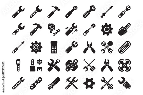 A vector set of web design icons features an alphabet pattern with a music note symbol and an arrow sign, an artful illustration for online use