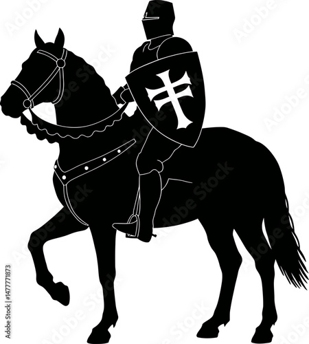 Medieval Knight on Horseback Silhouette Illustration