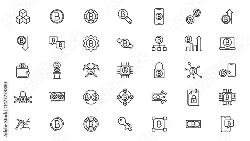 Bitcoin investment icon line collection vector design illustration template with editable stroke in trendy style