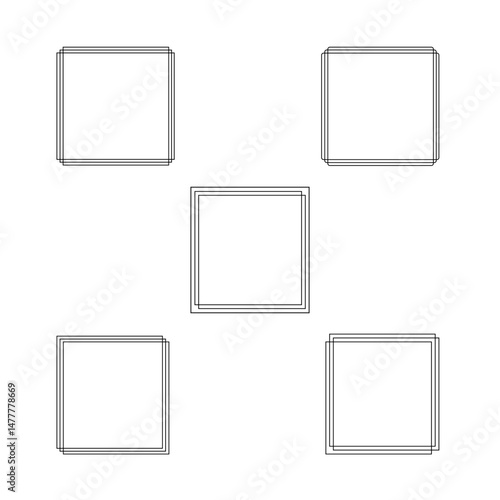 Thin elegant square triple frames set, simple hand drawn linear vector collection in art deco style for festive or important occasions decor, holiday celebration template