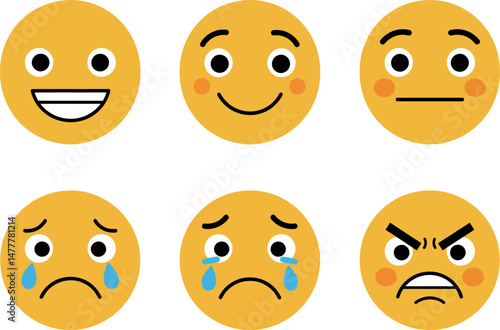 Collection of Diverse Emoticons Expressing Various Emotions