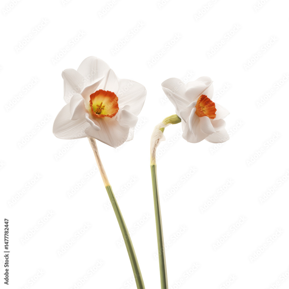 Fototapeta premium Pair Of Daffodils With Orange Centers Side isolated on a transparent background