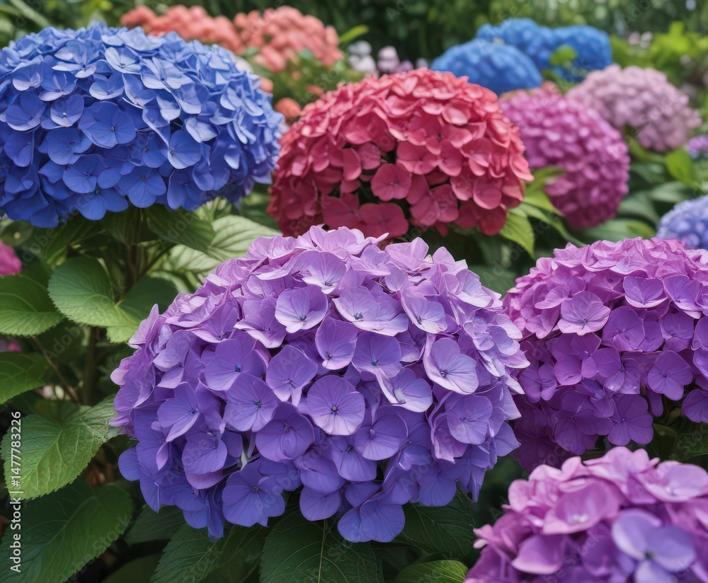 Fototapeta premium Vibrant hydrangea, colorful blooms, garden decor, yellow, hydrangea, foliage