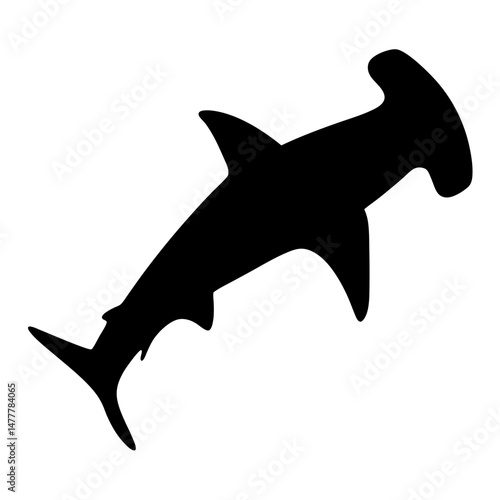 hammerhead shark vector silhouette icon - ideal for fishing logos, seafood icons, and aquatic-themed graphics.