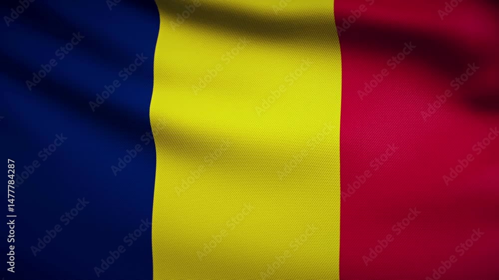 Chad Flag 4K. Realistic Loop Waving with Highly Detailed Fabric. Chad Flag 4K. Realistic Loop Waving with Highly Detailed Fabric.