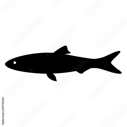 herring vector silhouette icon - ideal for fishing logos, seafood icons, and aquatic-themed graphics.