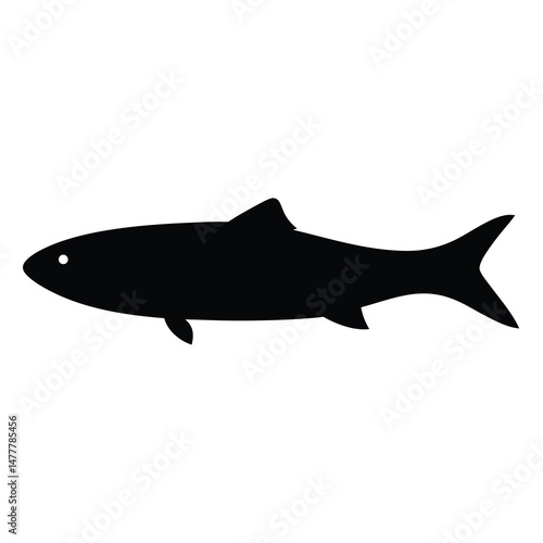 herring vector silhouette icon - ideal for fishing logos, seafood icons, and aquatic-themed graphics.