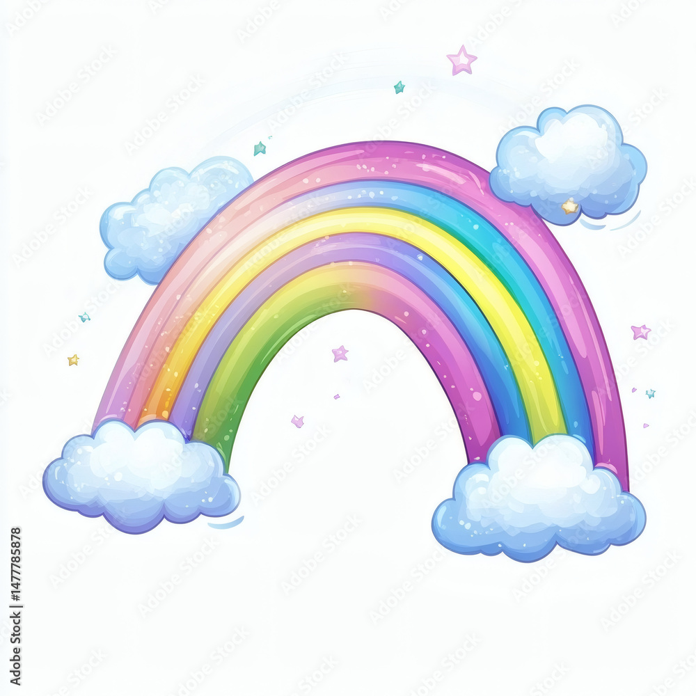 A beautiful illustration of a rainbow with clouds and stars, perfect for children's projects. A beautiful illustration of a rainbow with clouds and stars, perfect for children's projects.