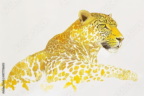 A spotted leopard, its golden fur glowing with intricate spots, poised against a white surface
