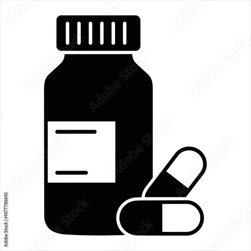 Medication Bottle and Capsules Pharmacy and Healthcare Icon