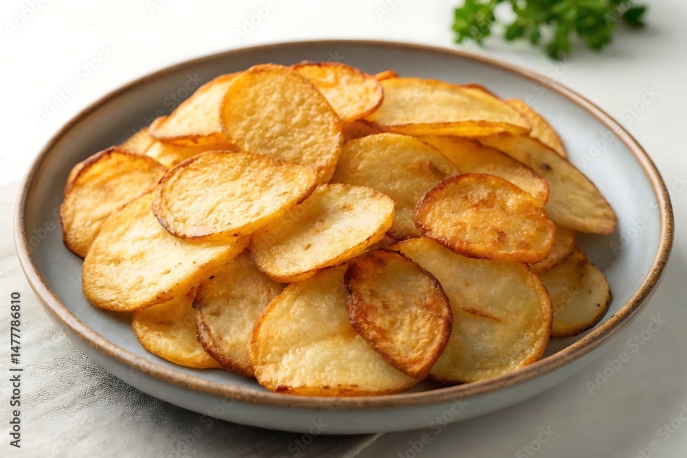 Crispy golden potato chips – deep-fried snack close-up Crispy golden potato chips – deep-fried snack close-up